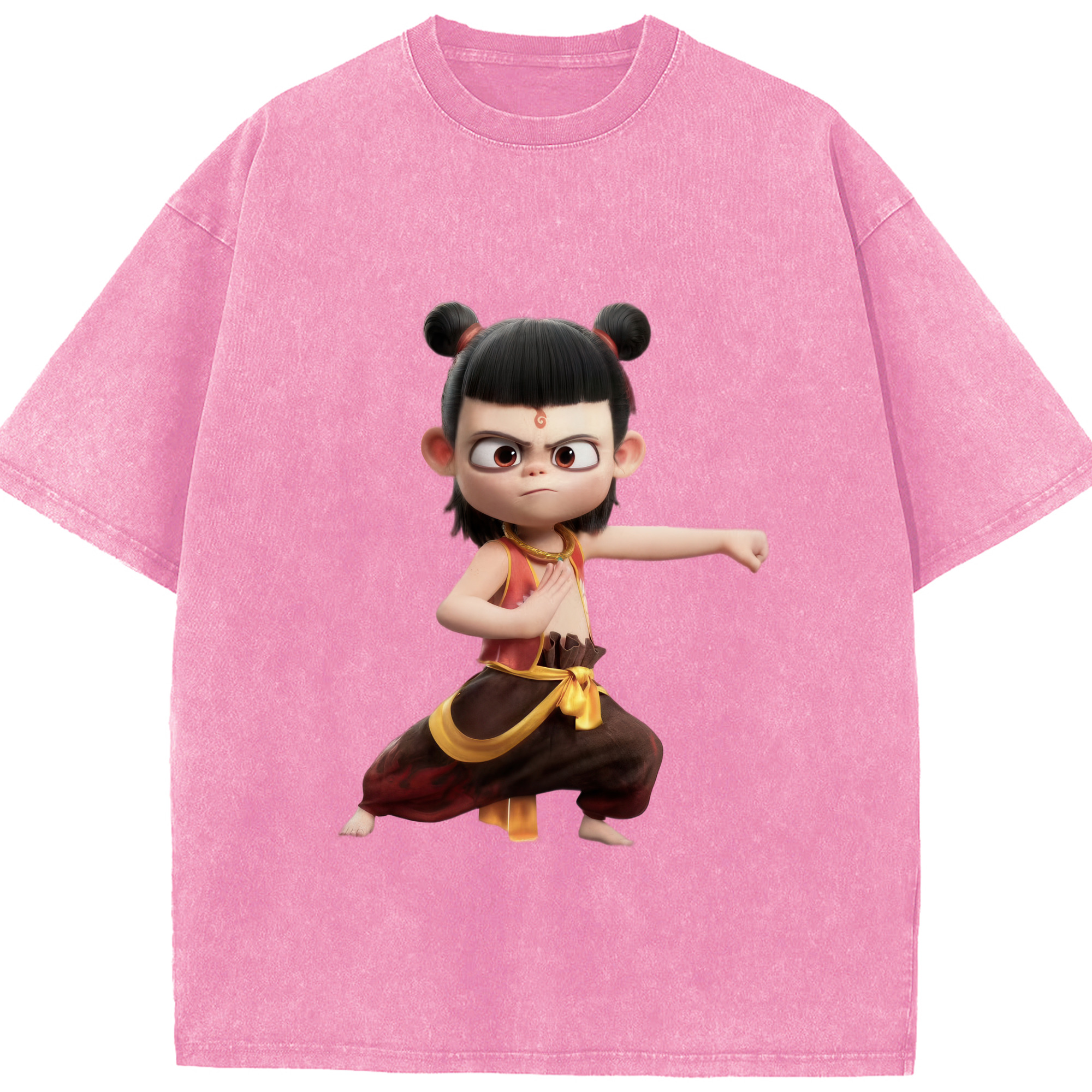 （画像用） Ne Zha 2 ナタ 魔童の大暴れ 綿100% ヴィンテージ風 半袖Tシャツ（フロントプリント）